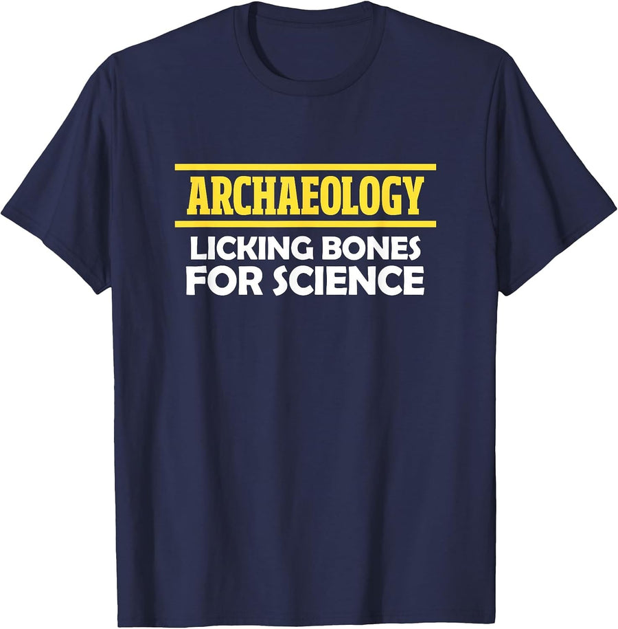 Archaeology Licking Bones for Science Archaeologist T-Shirt - Navy Blue