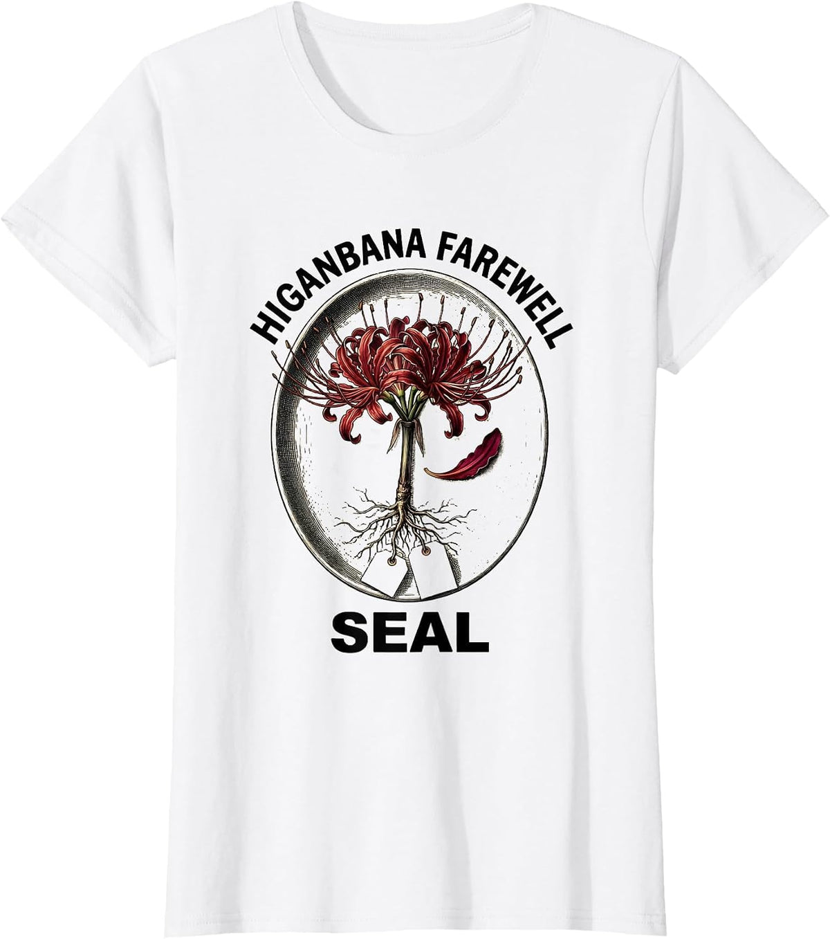 Women's Higanbana Farewell Seal Horror Anime Kawaii Goth Aesthetic T-Shirt - White