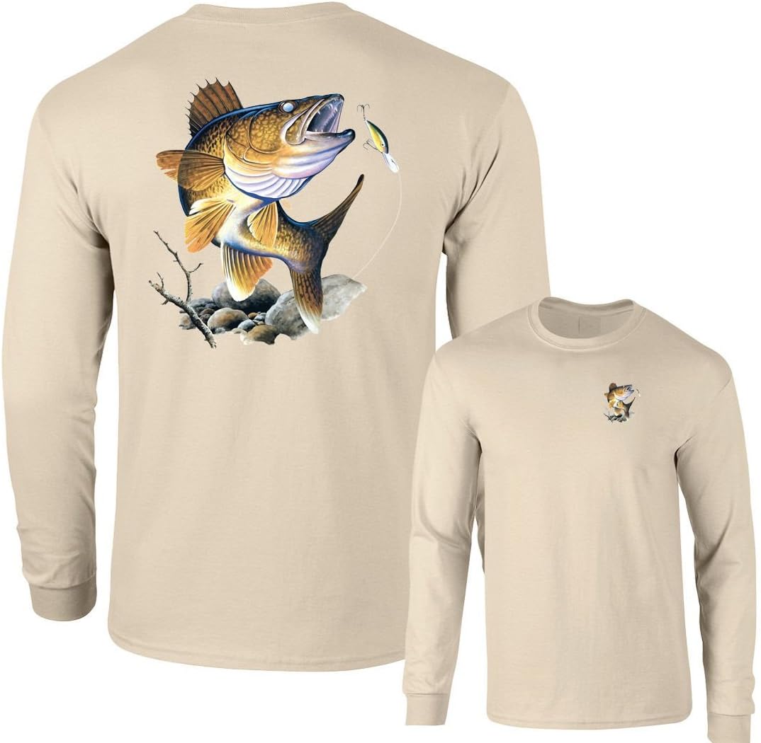 Walleye Going Lure Fishing Long Sleeve T-Shirt Gear - Sand