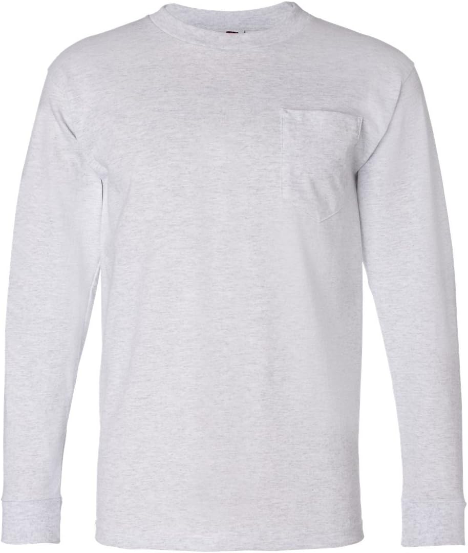 Bayside 8100 Adult Long-Sleeve Tee with Pocket - Ash44; Medium - As Pictured