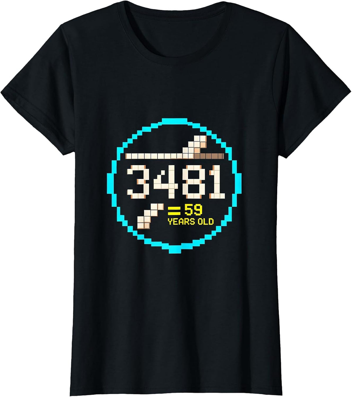 √3481 = 59 Years Old Pixel Art Math Birthday Humor T-Shirt - Black