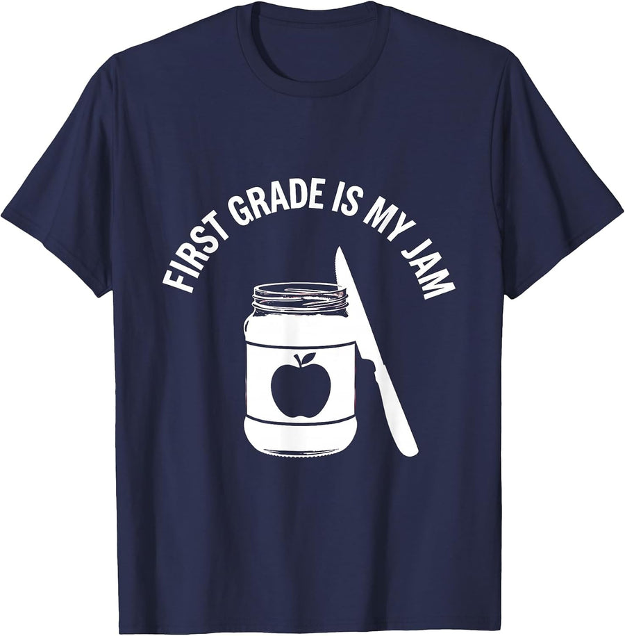 First Grade Is My Jam Teacher Design T-Shirt - Navy Blue