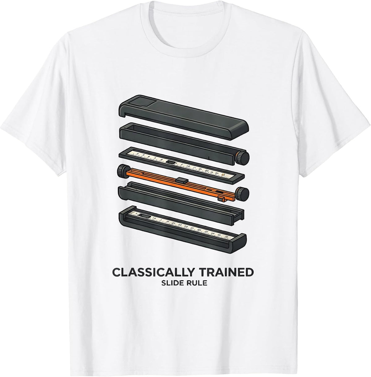 Men's Classically Trained Slide Rule Retro Mechanical Analog T-Shirt - White