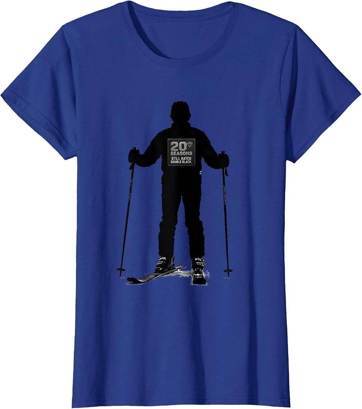 Women's 20 Seasons Still Rated Double Black Vintage Ski Humor T-Shirt - Royal Blue