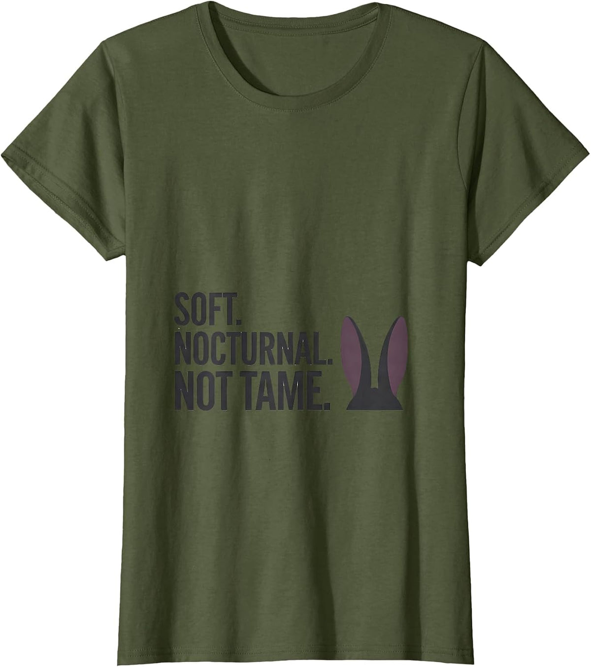 Women's Soft. Nocturnal. Not Tame Minimalist Bunny Rabbit Alt Goth T-Shirt - Olive Green