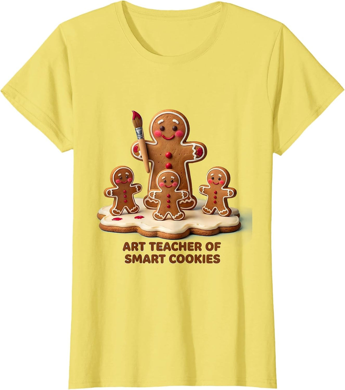 Women's Art Teacher Of Smart Cookies Cute Kawaii Christmas Teacher T-Shirt - Lemon Yellow