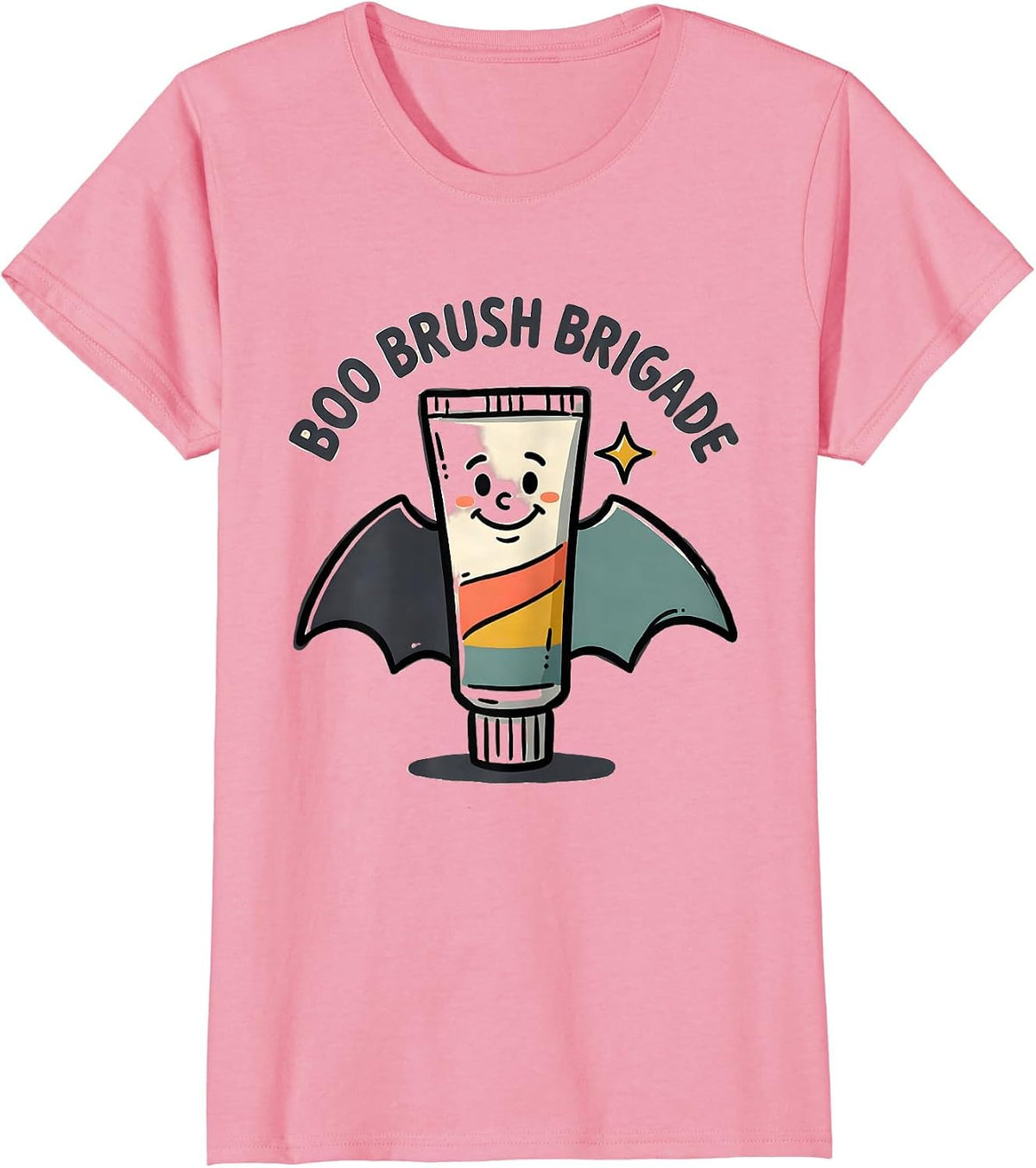 Women's Boo Brush Brigade Funny Dental Hygienist Halloween Costume T-Shirt - Pink
