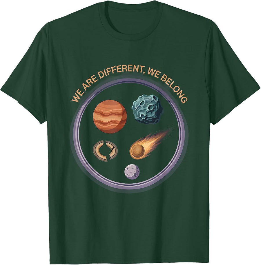 Men's We Are Different We Belong Neurodiverse Universe Special Ed T-Shirt - Dark Green