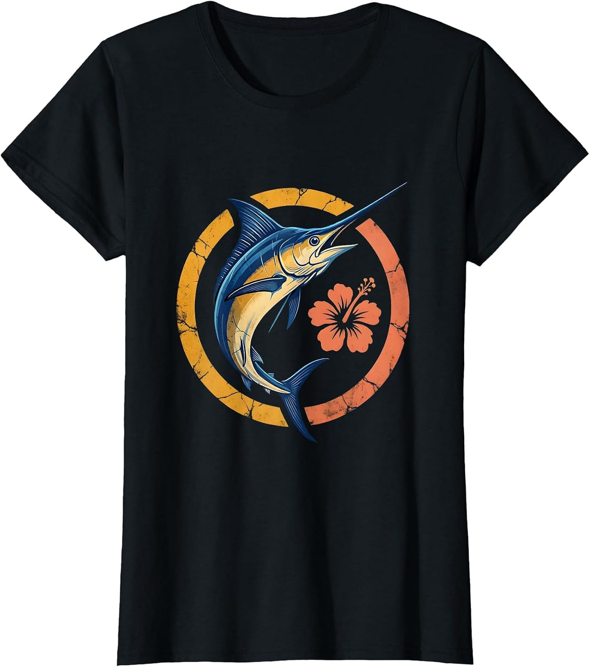 Jamaica Blue Marlin Leaping Ocean Waves Graphic T-Shirt - Black