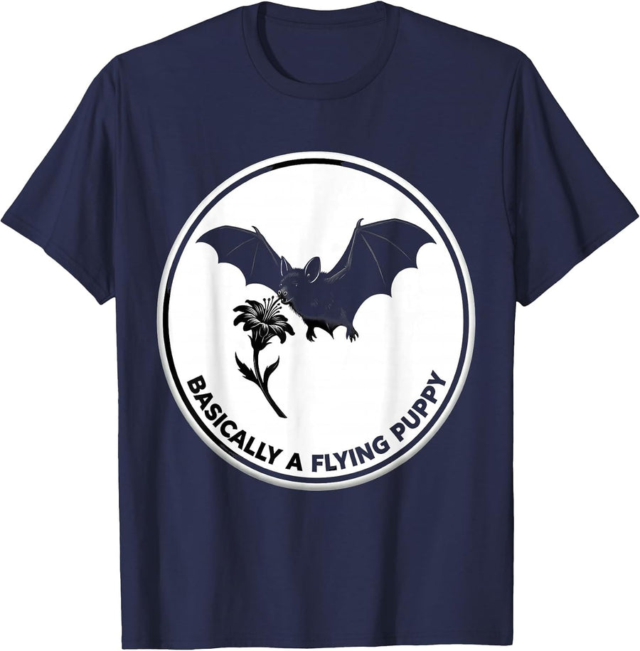Basically A Flying Puppy Funny Bat Lover Wildlife T-Shirt - Navy Blue