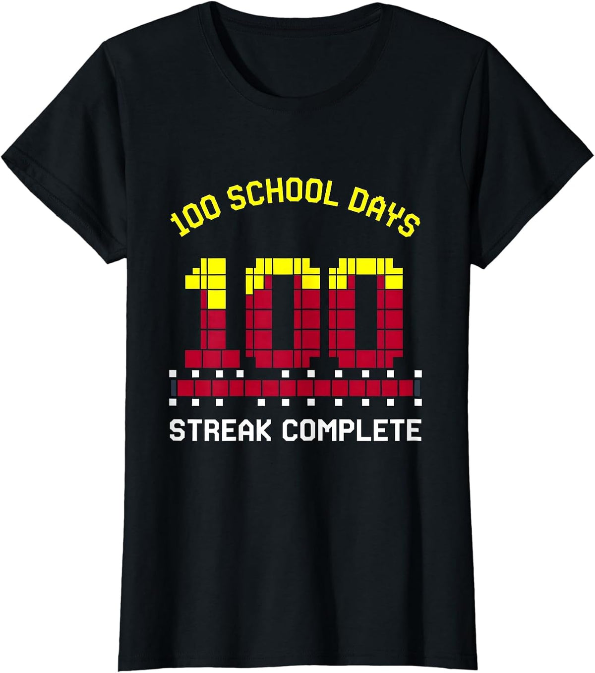 100 School Days Streak Complete Pixel Art Gamer School T-Shirt - Black