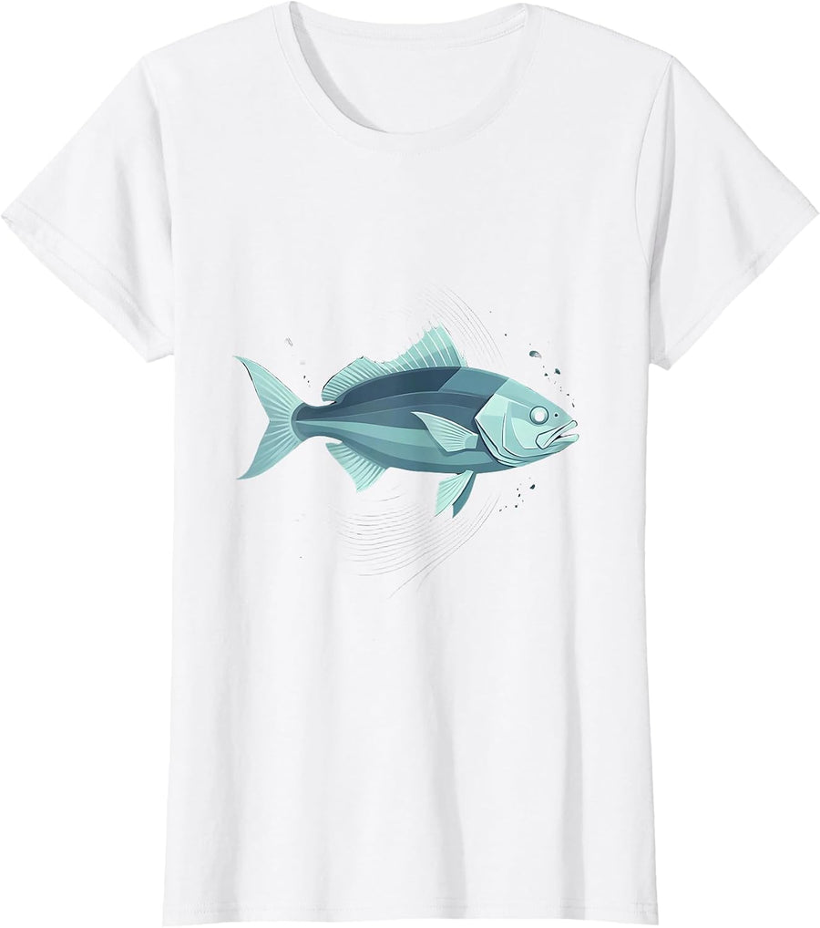 Women's Deep Sea Bioluminescent Fish Glowing Ocean Art T-Shirt - White