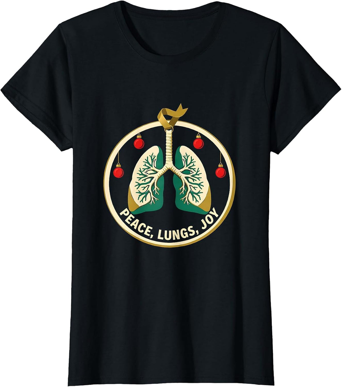 Peace Lungs Joy Screenprint Respiratory Therapist Christmas T-Shirt - Black