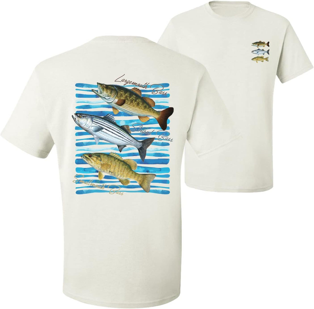 Largemouth Striped Smallmouth Big Bass Fish Fishing Front and Back Men's T-Shirt - White