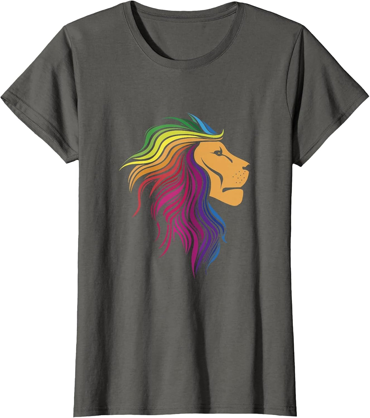 Rainbow Lion | Rainbow Lesbian Funny Pride Month T-Shirt - Asphalt Grey
