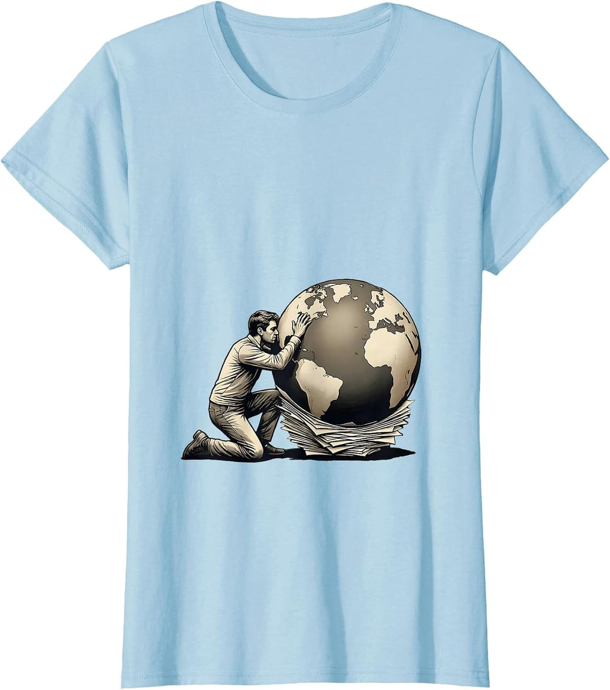 Atlas Kneeling Globe Mythical Humor T-Shirt - Baby Blue