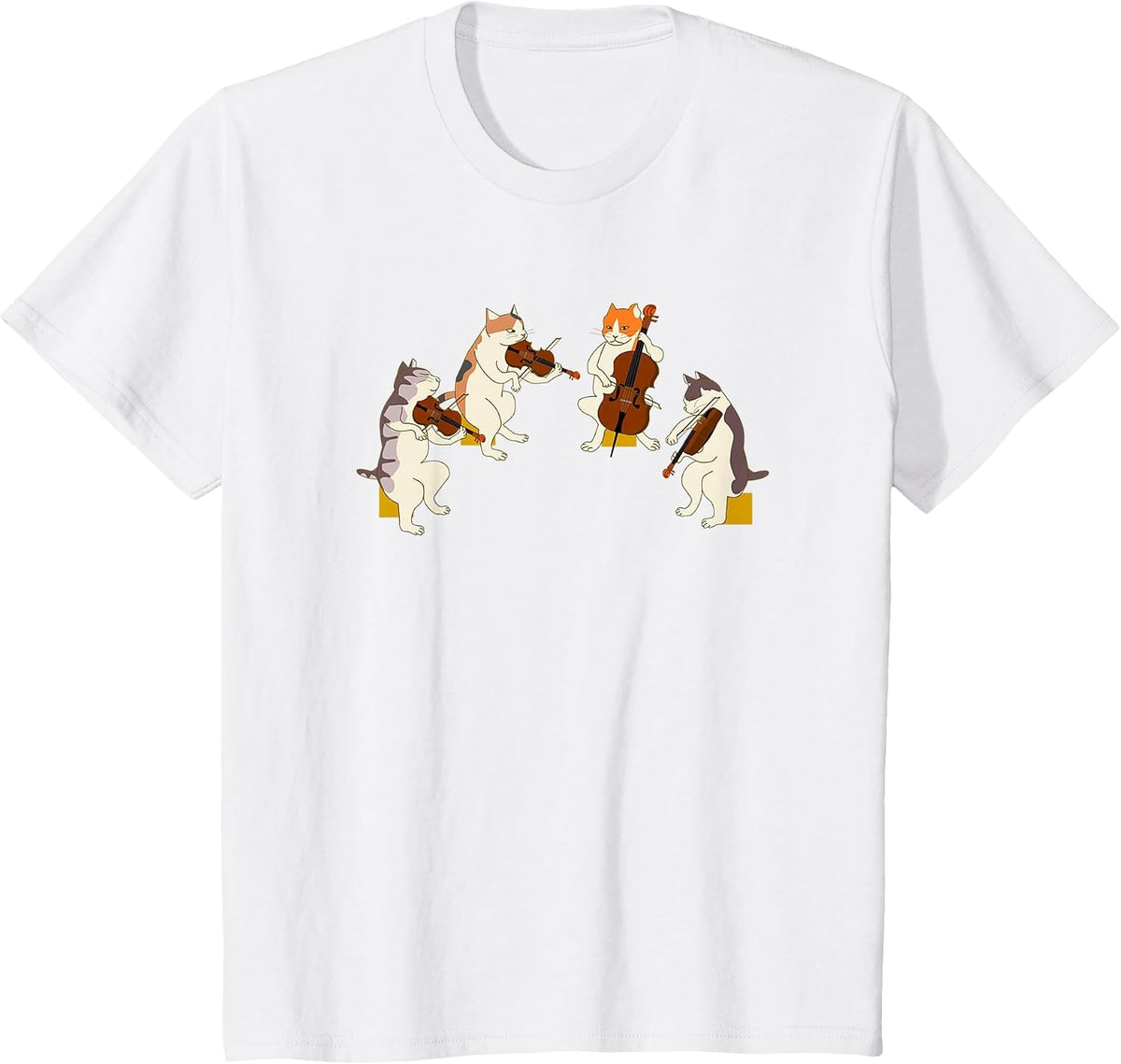Playing Cats String Quartet Funny Musician Orchestra Fun T-Shirt - White