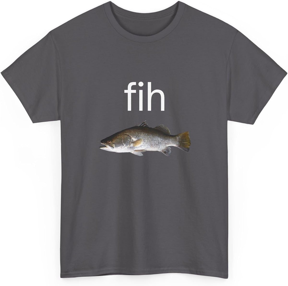 fih Fish Graphic Tee | Fishing Design, sea bass Illustration - Charcoal