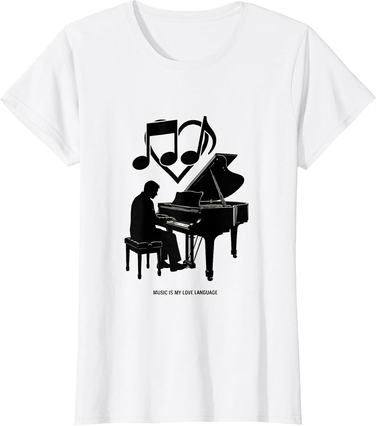 Women's Music Is My Love Language Music Teacher Design T-Shirt - White