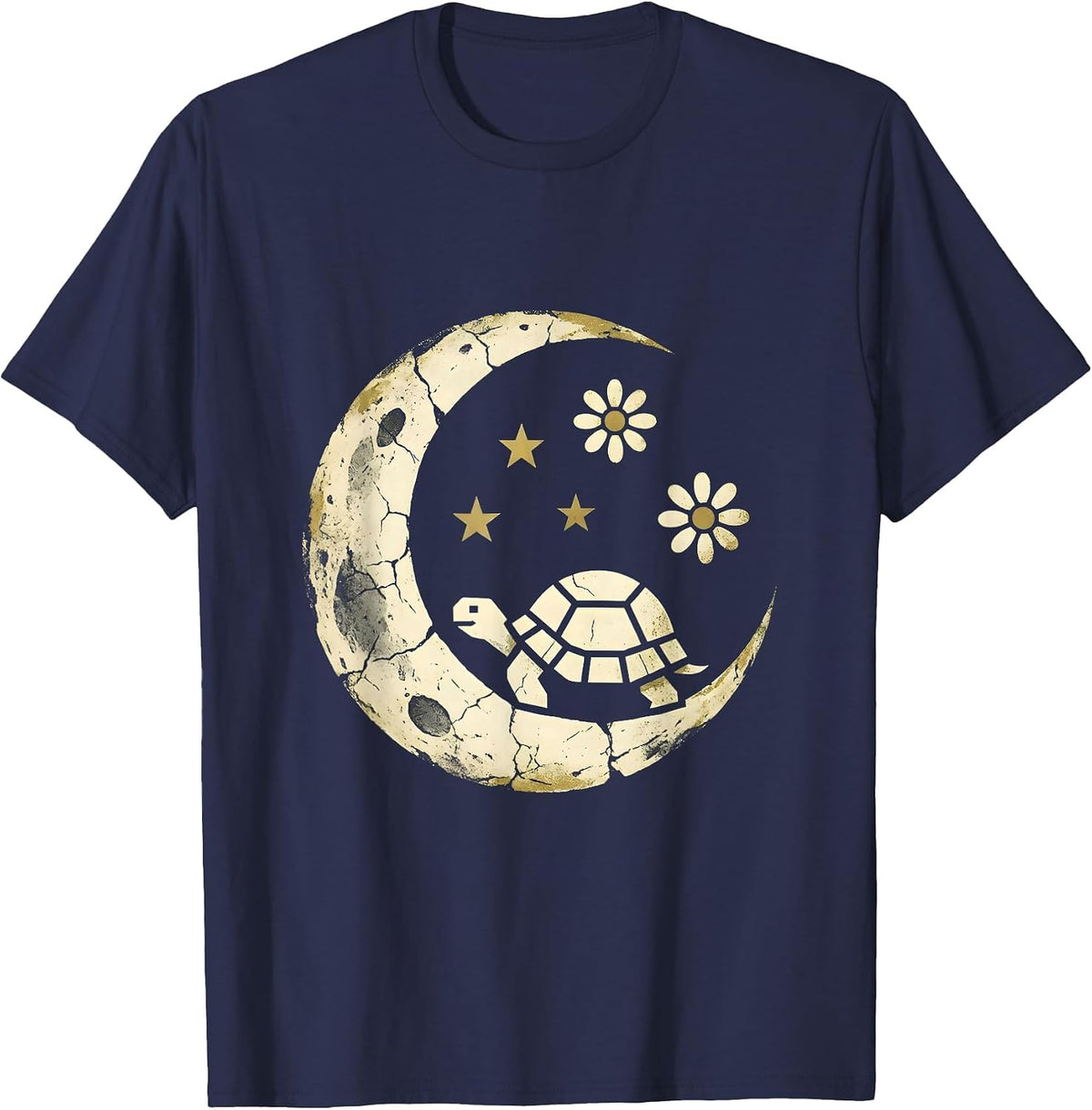 Men's Ancient Tortoise Starry Sky Be Still Illustration T-Shirt - Navy Blue