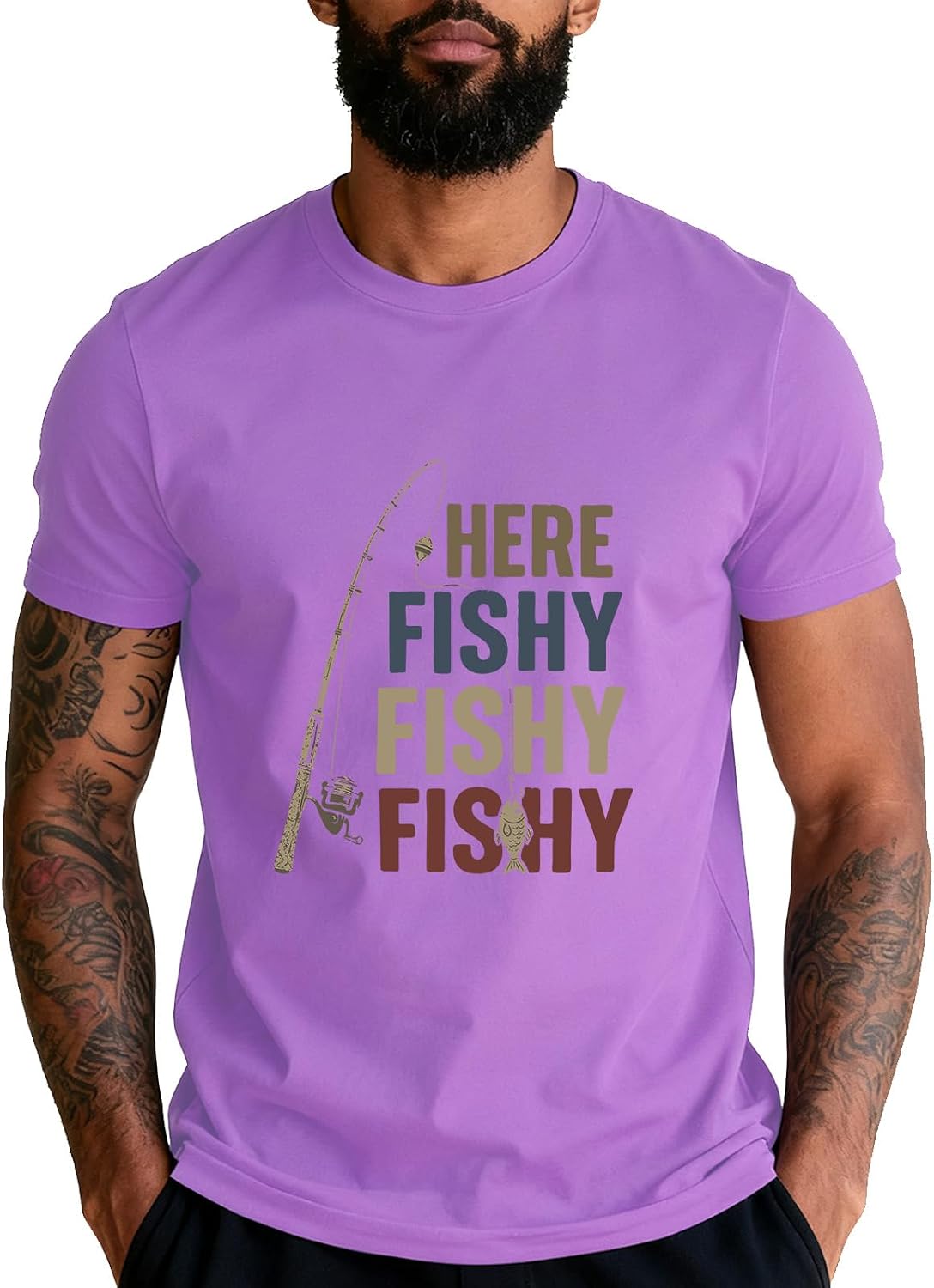 Here Fishy Fishy Fishy Fishing Angler Deep Sea Fishing Funny T-Shirt - Purple
