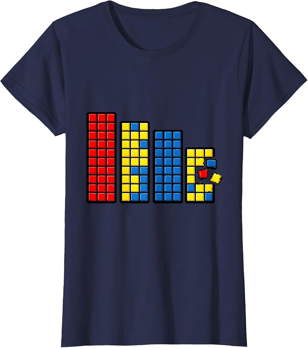 Women's Pixel Art Cube Panel Puzzle Speed Cubing Math Nerd T-Shirt - Navy Blue