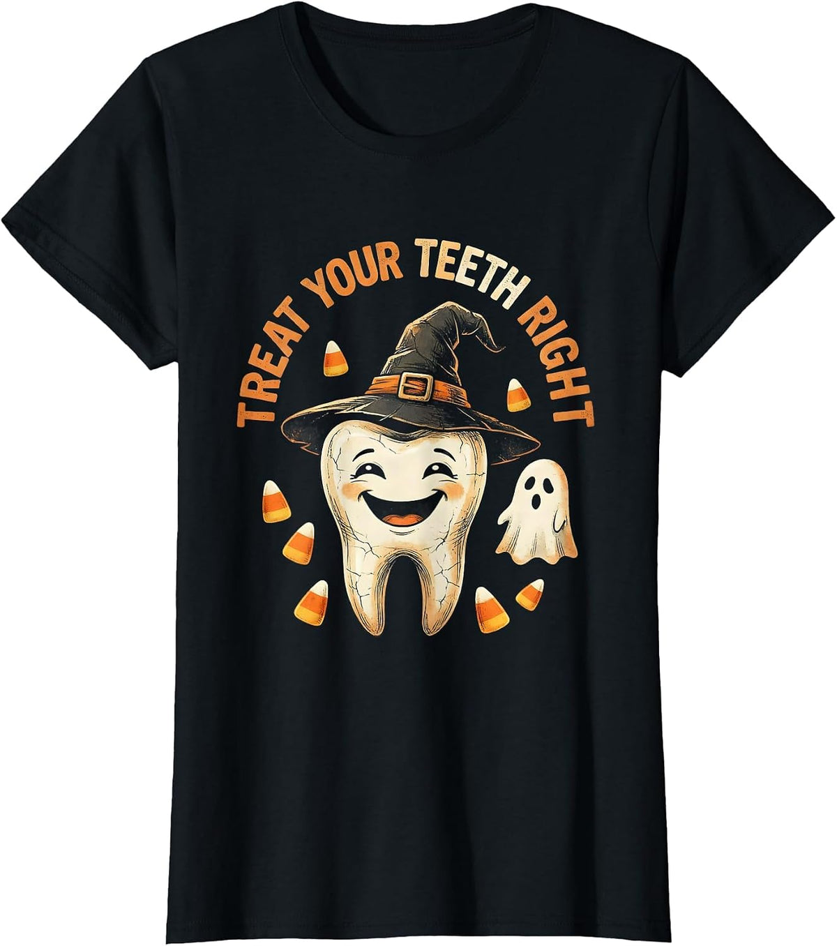 Halloween Dental Treat Your Teeth Right Design T-Shirt - Black