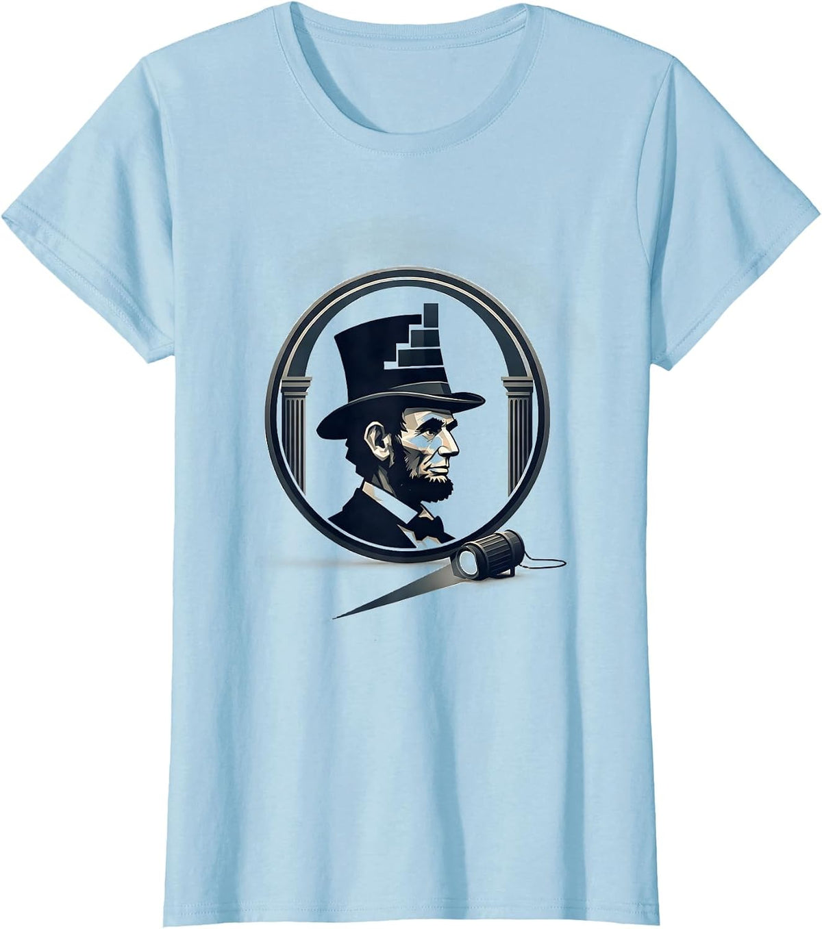Sealed Lincoln Badge Editorial Conceptual History Buff Humor T-Shirt - Baby Blue