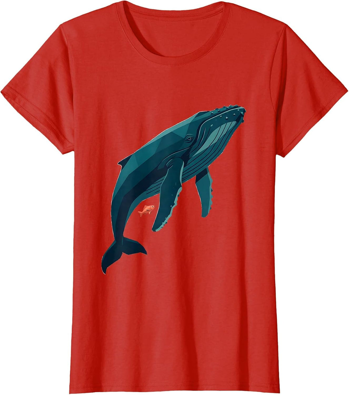 Women's Big Little Small Fish and Giant Whale Graphic T-Shirt - Red