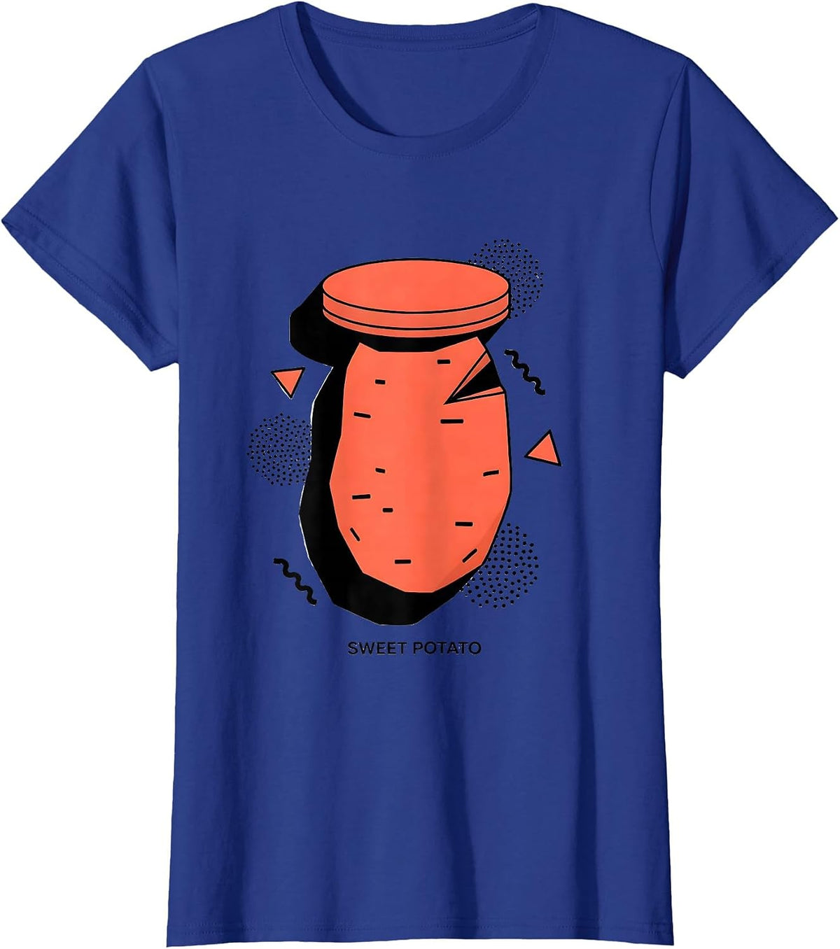 Women's Sweet Potato Memphis Postmodern Funny Grouchy Potato Couple T-Shirt - Royal Blue