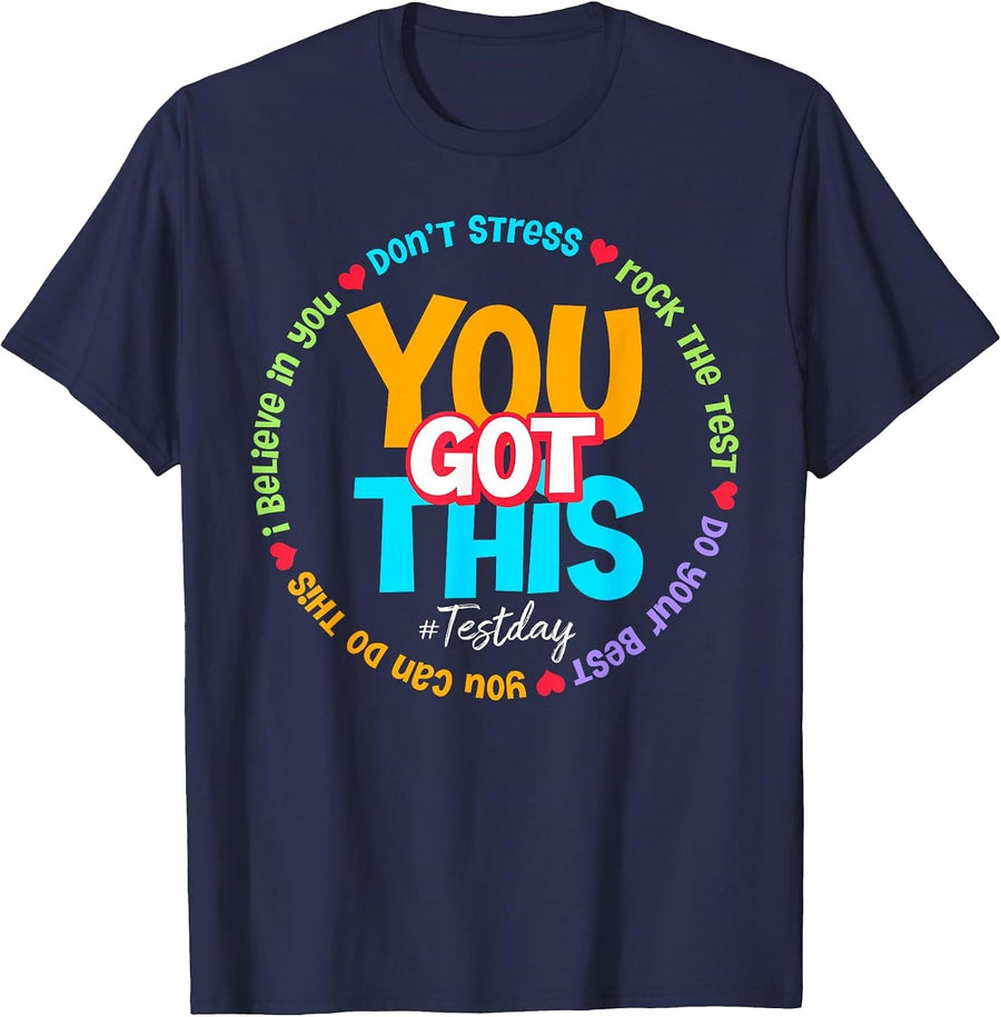 Test Day Rock The Test Teacher Testing Day You Got This T-Shirt - Navy Blue