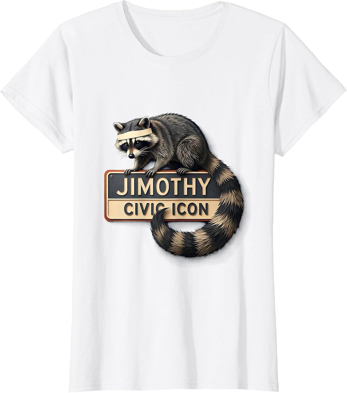 Jimothy Civic Icon Funny Raccoon Meme Trash Panda Wildlife T-Shirt - White