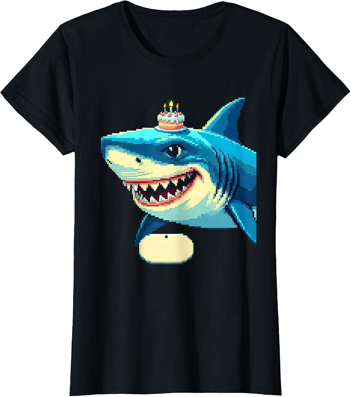 Women's Shark Birthday Party Pixel Art Kids Matching Family T-Shirt - Black