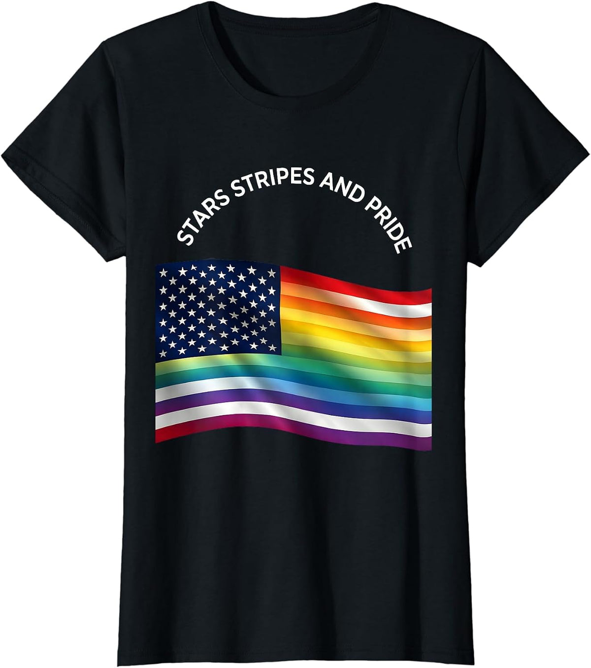 Stars Stripes and Pride American Flag Design T-Shirt - Black