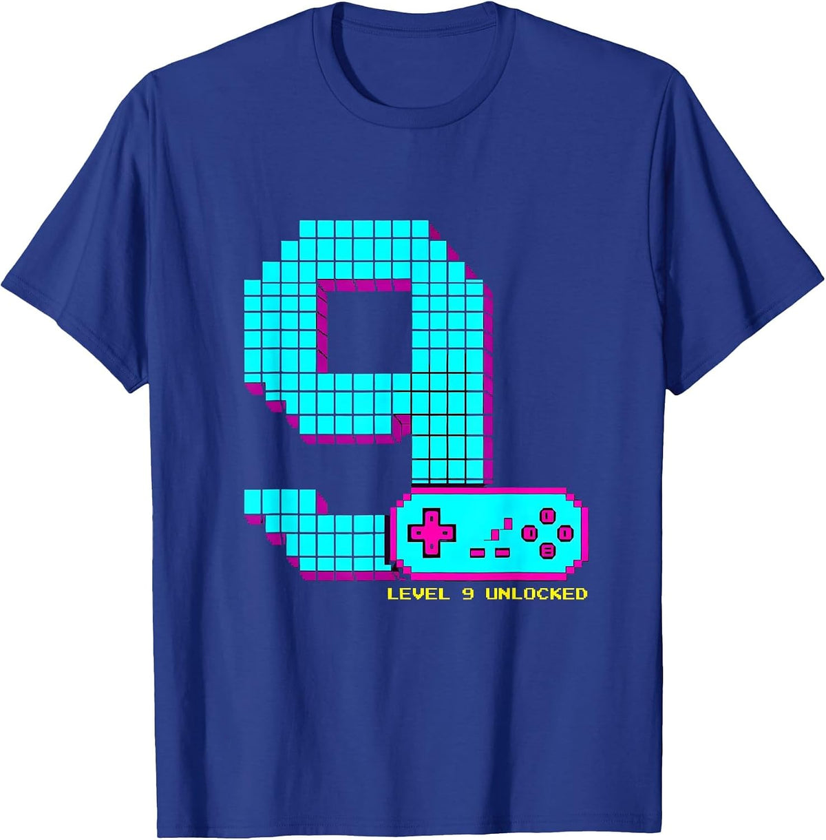 Level 9 Unlocked Pixel Art Gamer Birthday Gift T-Shirt - Royal Blue
