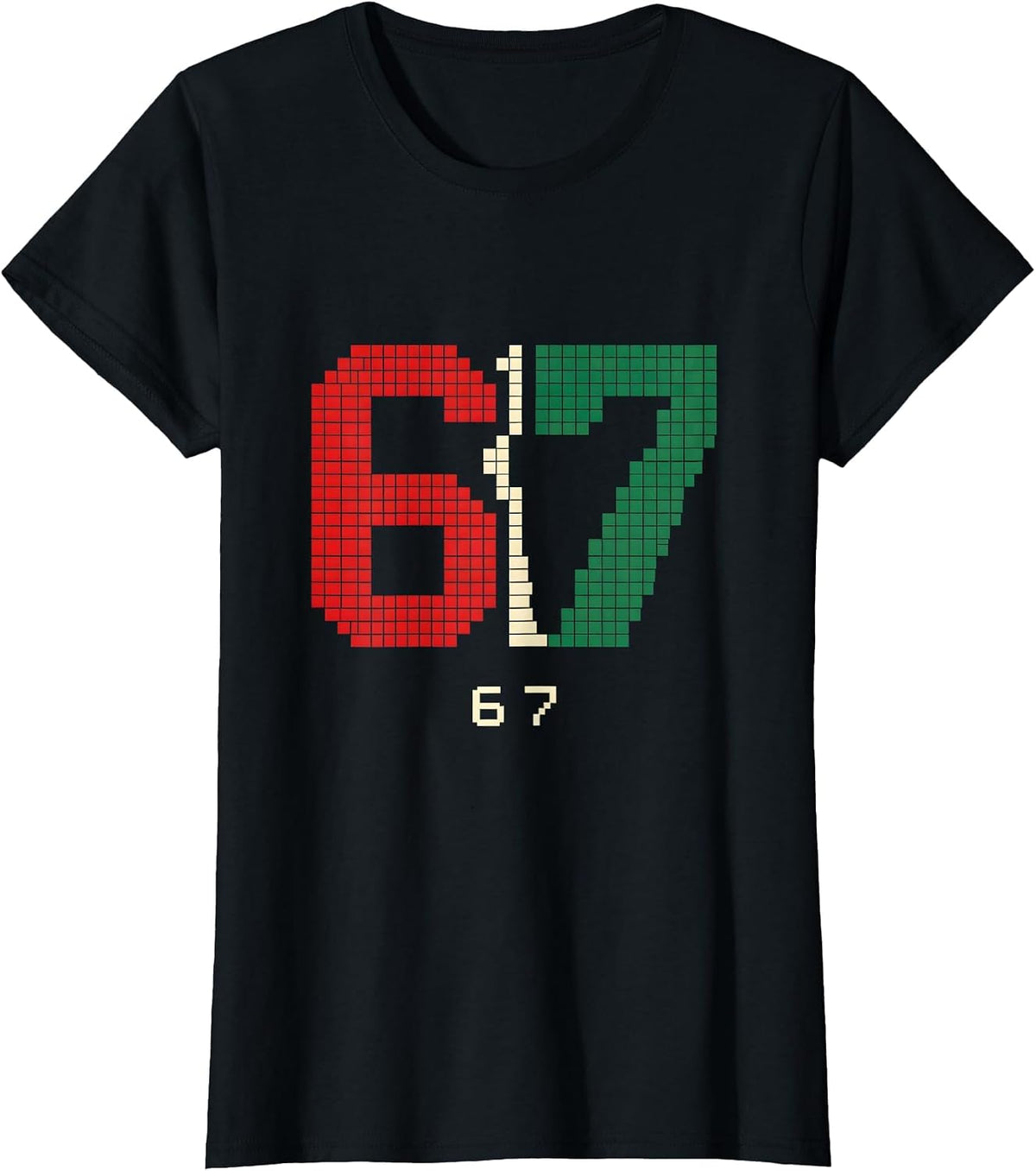 Women's 6 7 Pixel Art Funny 67 Meme Christmas Gen Alpha Slang T-Shirt - Black
