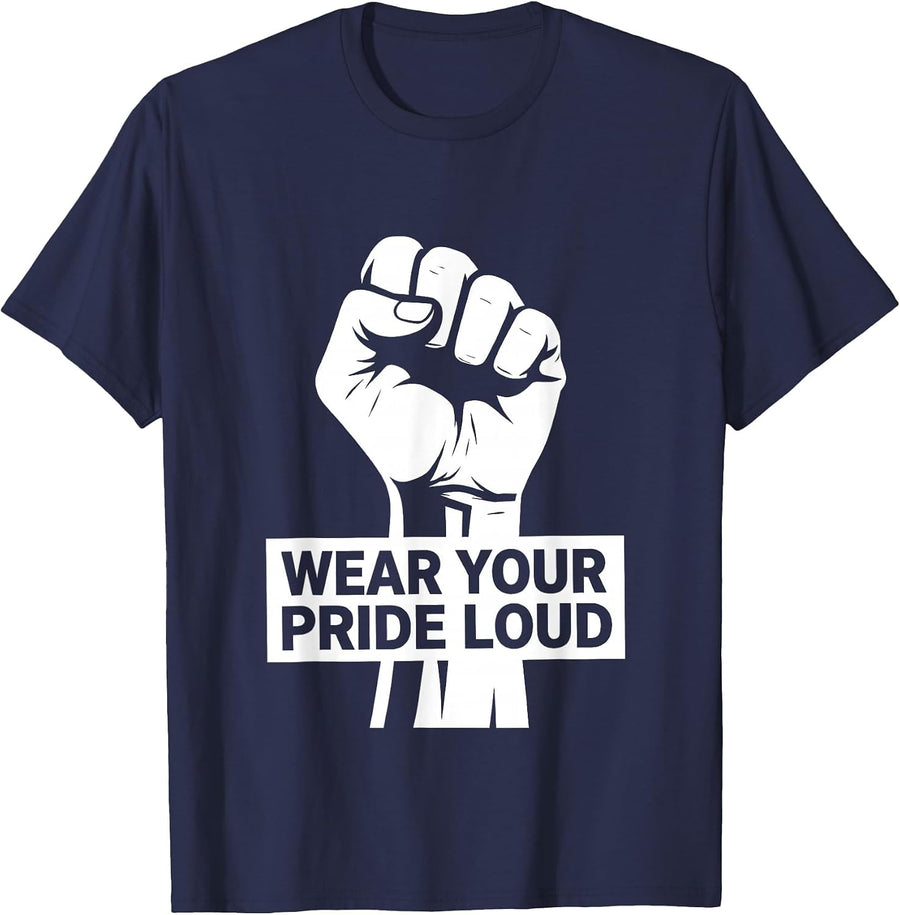Wear Your Pride Loud Bold Pride Flag Design T-Shirt - Navy Blue