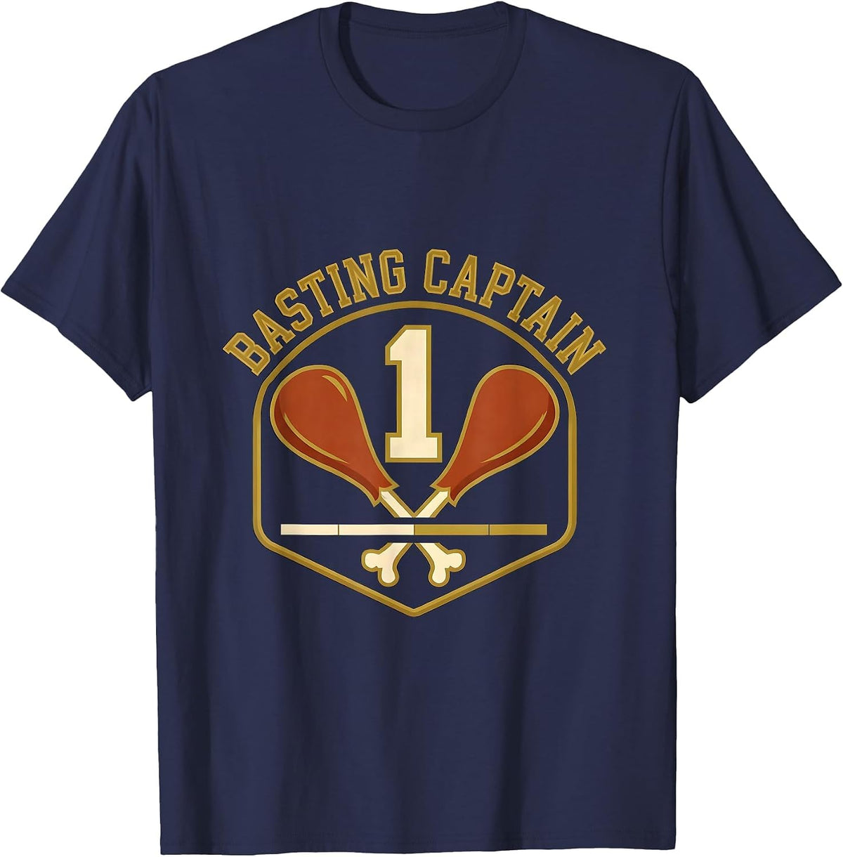 Men's Basting Captain Sports Funny Thanksgiving Turkey Family T-Shirt - Navy Blue