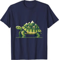 Tortoise Carrying a Miniature Village on Its Shell T-Shirt - Navy Blue