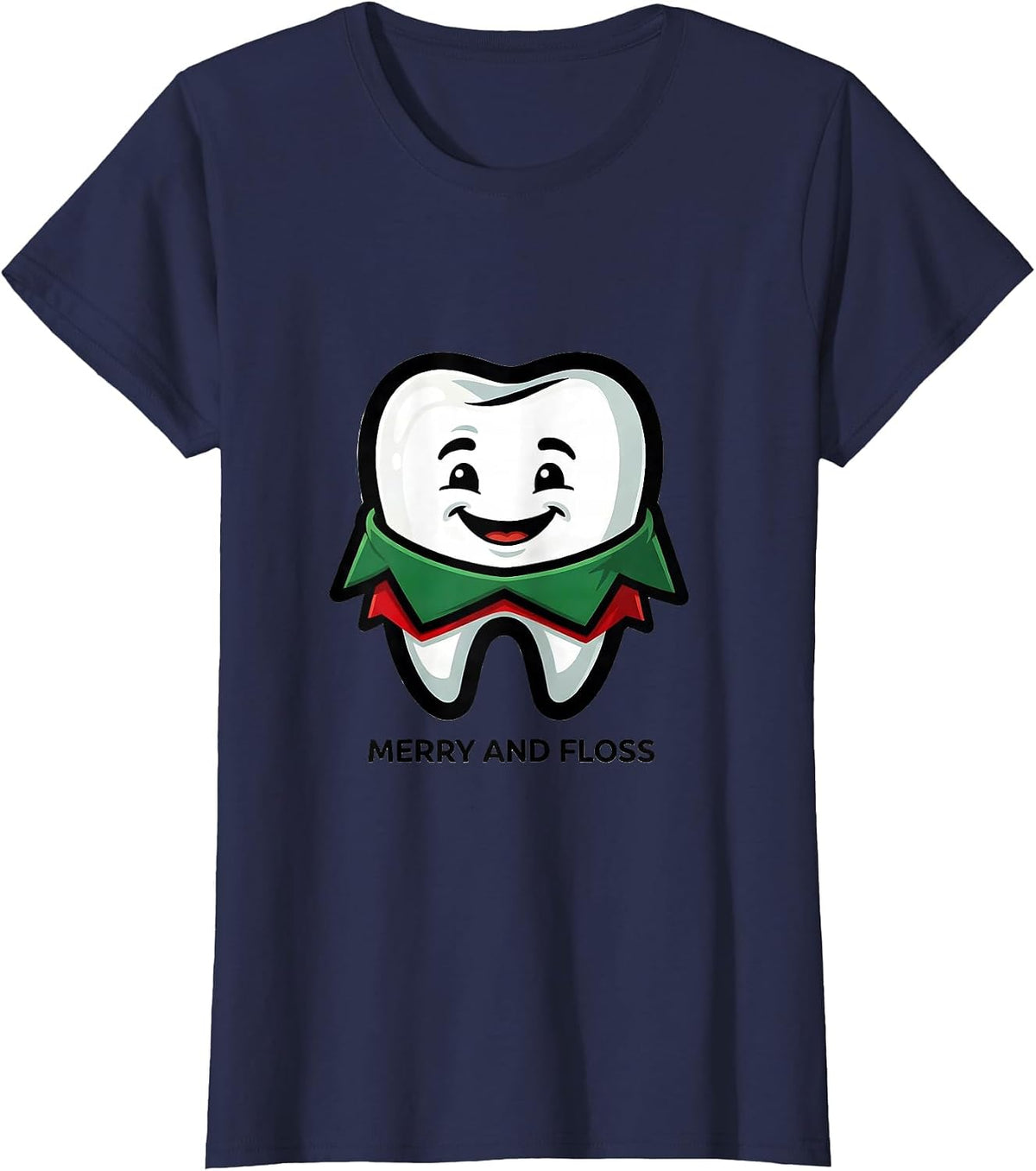 Women's Merry and Floss Funny Dental Christmas Dental Staff Crew T-Shirt - Navy Blue