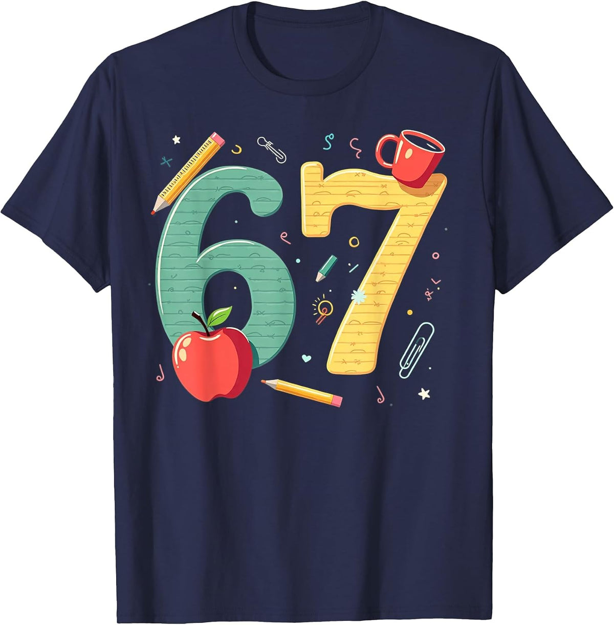 Six Seven 67 Teacher School Meme Vibes T-Shirt - Navy Blue