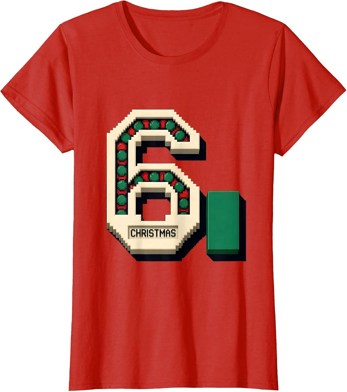 Women's 6 Christmas Pixel Art 67 Meme Holiday Numeral Kids Humor T-Shirt - Red