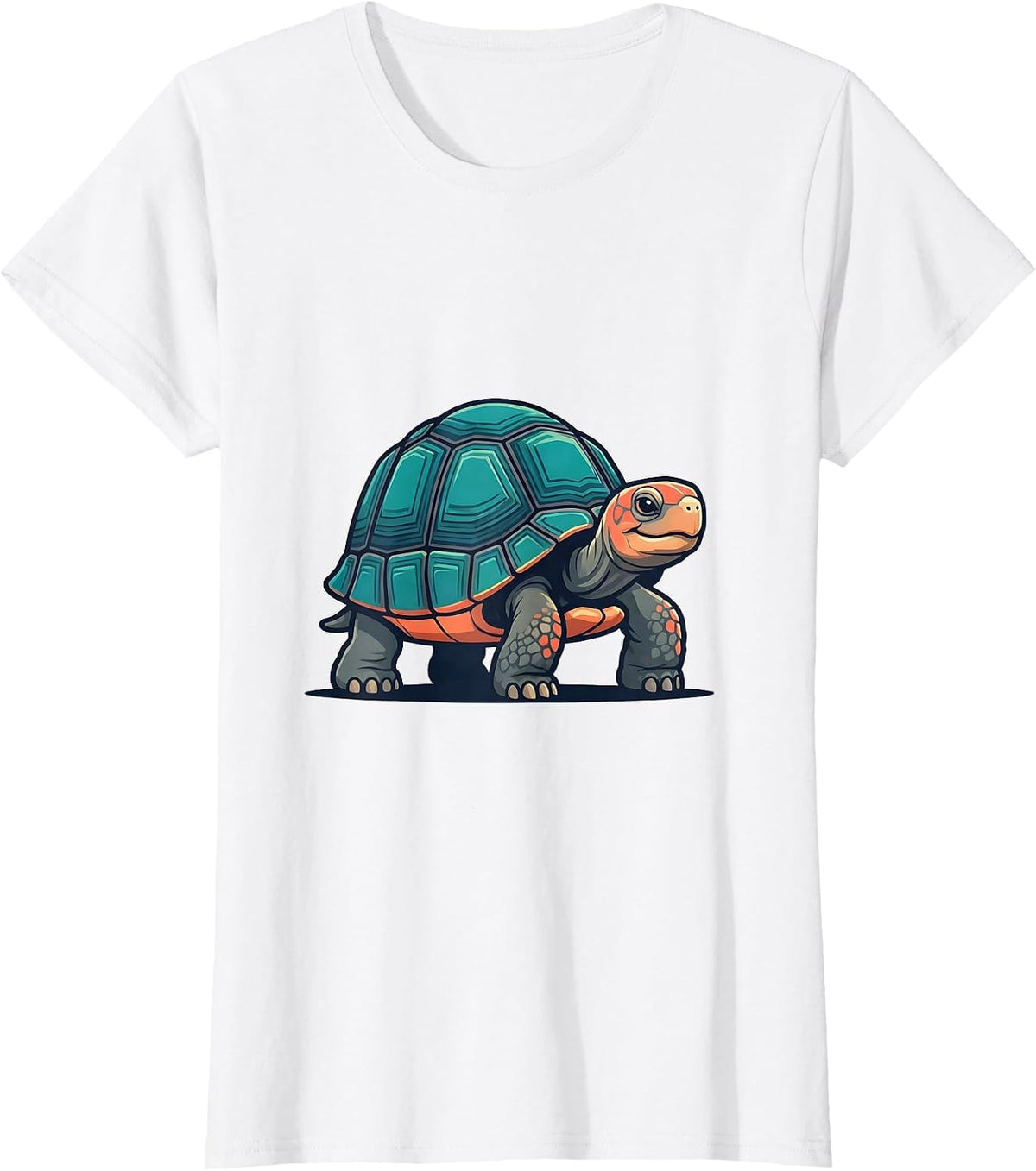 Women's Cheerful Tortoise Flat Vector Reptile Lover Novelty T-Shirt - White