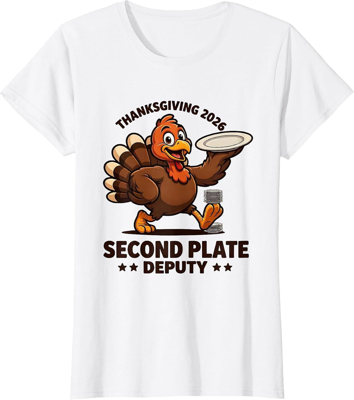 Thanksgiving 2026 Second Plate Deputy Family Crew Turkey T-Shirt - White