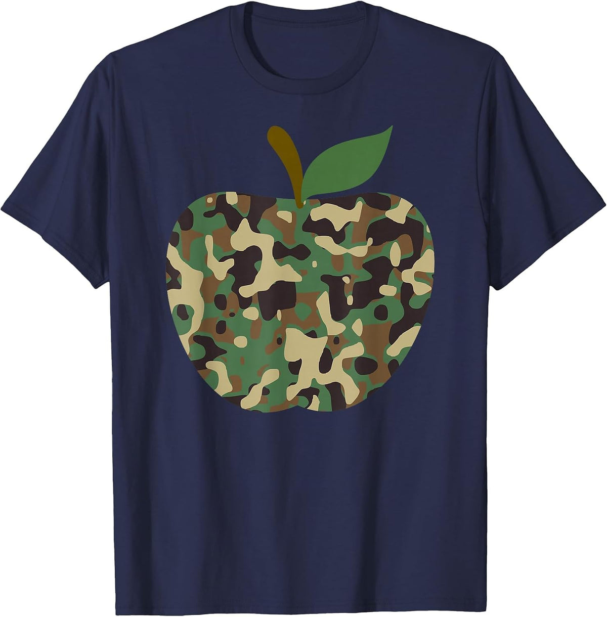 Camo Apple First Day of School Teaching Team T-Shirt - Navy Blue