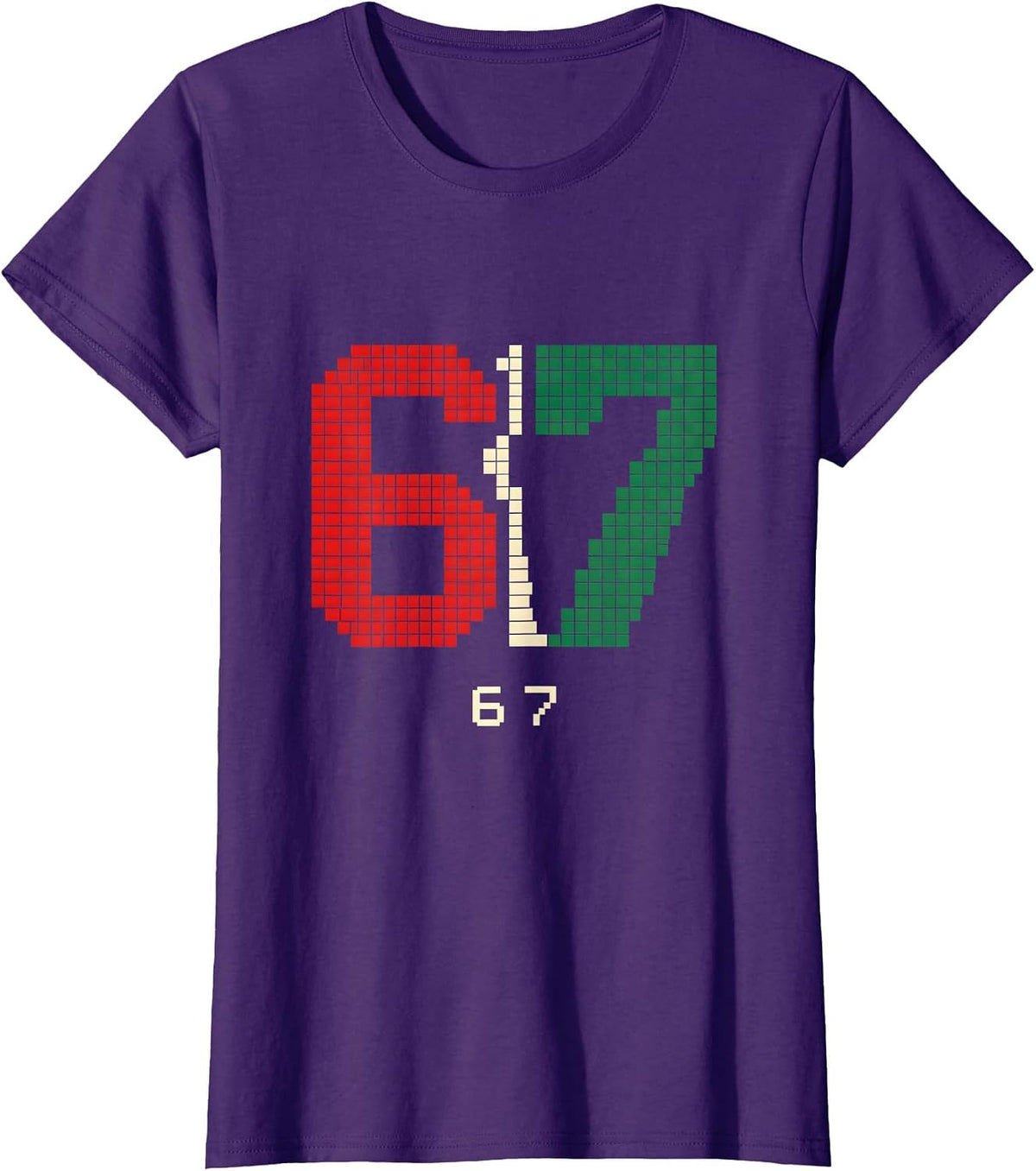 Women's 6 7 Pixel Art Funny 67 Meme Christmas Gen Alpha Slang T-Shirt - Purple