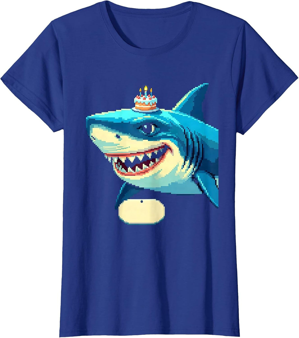 Women's Shark Birthday Party Pixel Art Kids Matching Family T-Shirt - Royal Blue