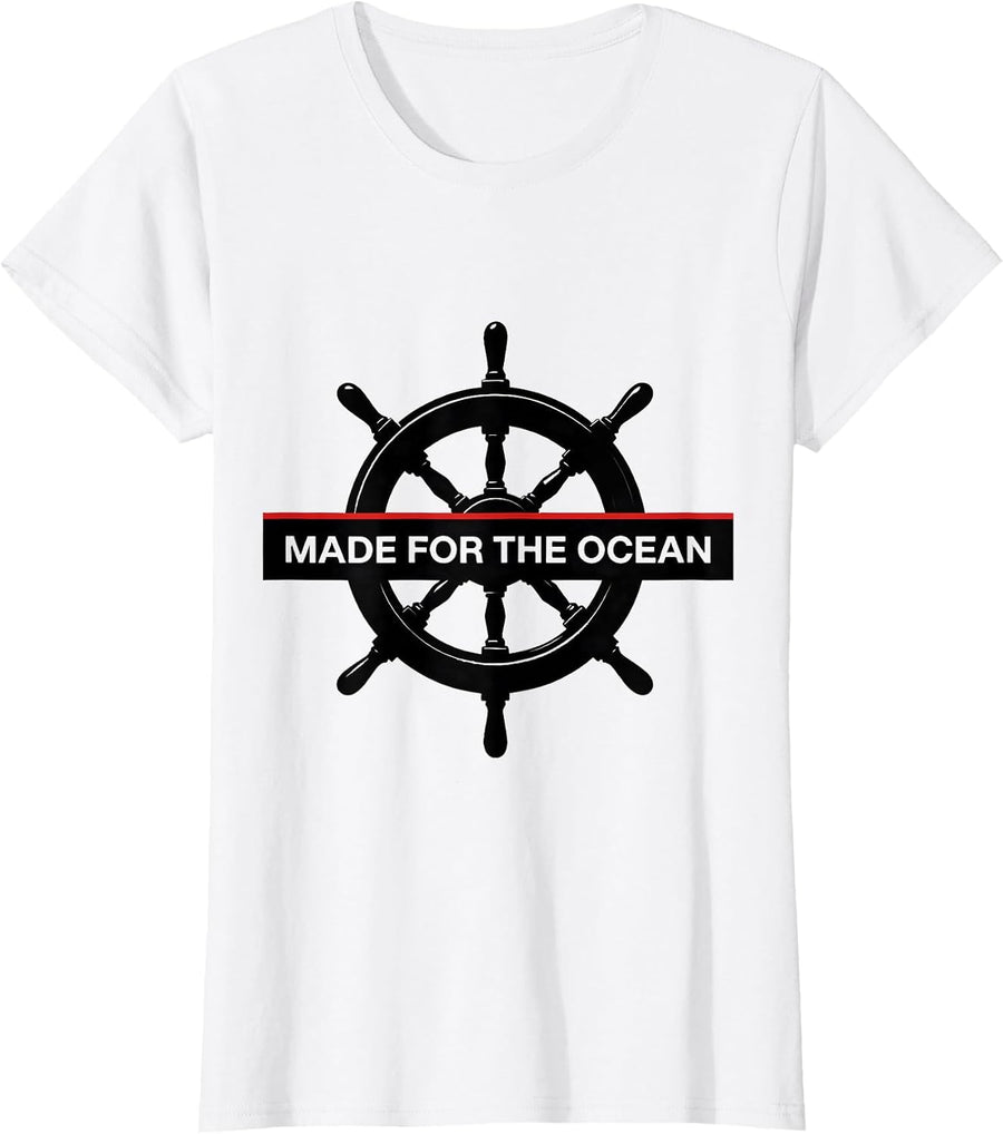 Women's Made for the Ocean Sailor Graphic Design T-Shirt - White