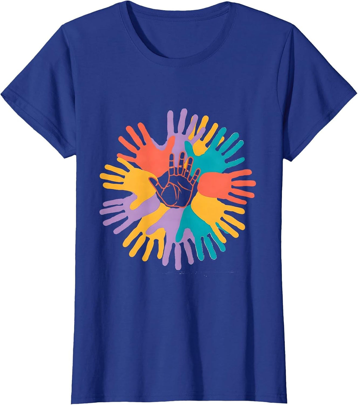 Women's Kindergarten Teacher Little Handprints Art T-Shirt - Royal Blue