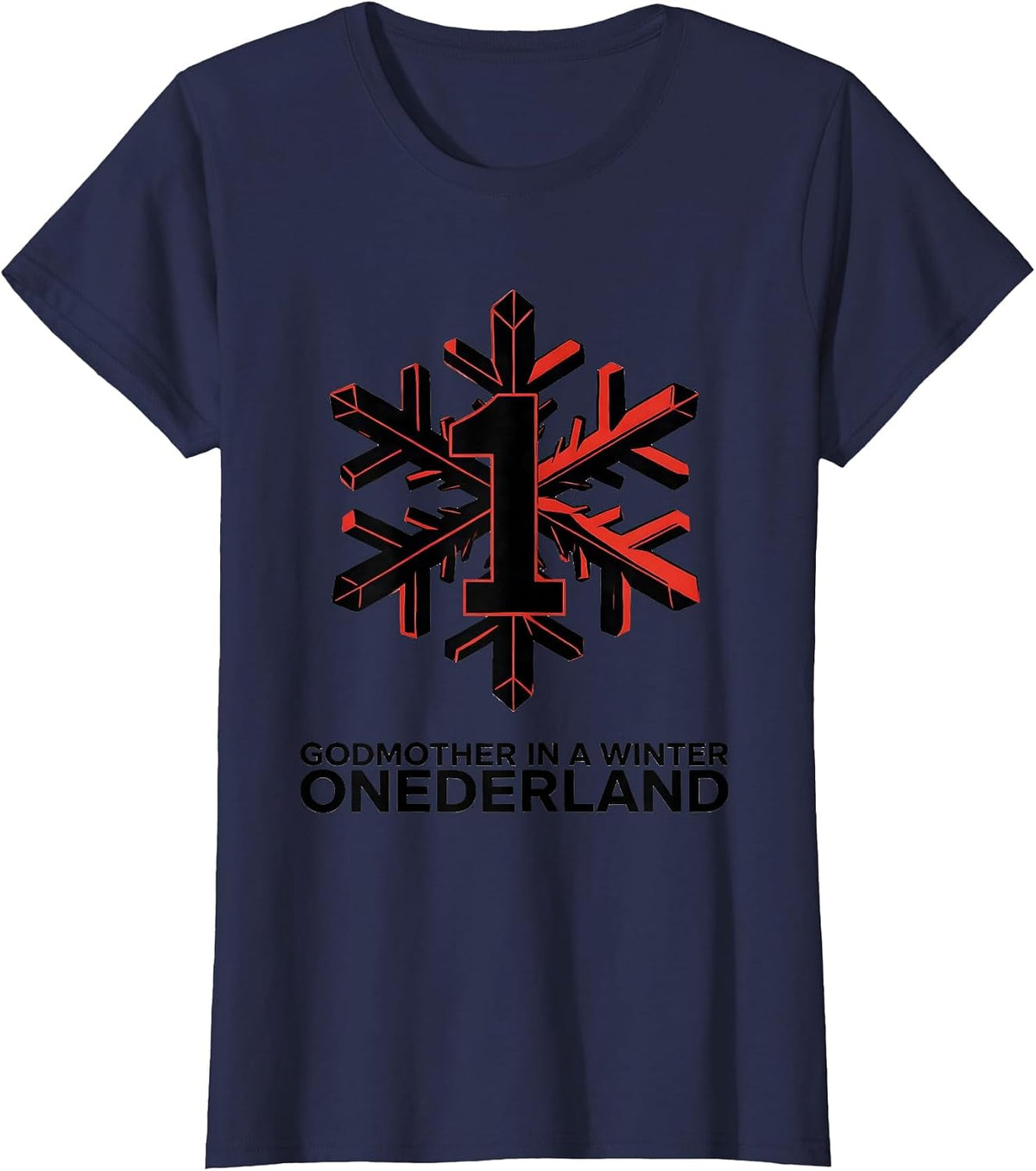 Women's Godmother in a Winter Onederland Family Matching Birthday T-Shirt - Navy Blue